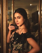 Bollywood Heroine Sara Ali Khan in a Black Floral Gown Pictures 03