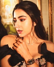 Bollywood Heroine Sara Ali Khan in a Black Floral Gown Pictures 05