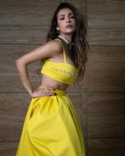 Bollywood MILF Malaika Arora in a Yellow Embellished Straight Neck Crop Top with a Flowing Skirt Pictures 05