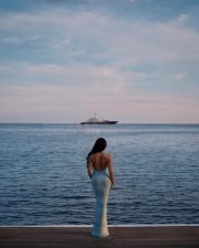 Bollywood actress Jacqueline Fernandez in a Pastel Blue Halter Neck Sequined Bodycon Dress at Cannes 2025 Photos 08
