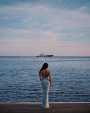 Bollywood actress Jacqueline Fernandez in a Pastel Blue Halter Neck Sequined Bodycon Dress at Cannes 2025 Photos 08