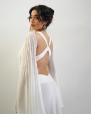 Breathtaking Actress Janhvi Kapoor in a White Backless Cape Gown Photos 02
