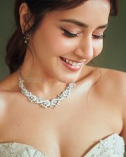 Breathtaking Actress Raashi Khanna in a White Embroidered Strapless Corset Saree Photos 01