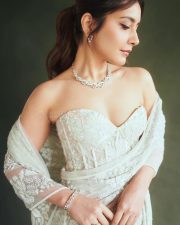 Breathtaking Actress Raashi Khanna in a White Embroidered Strapless Corset Saree Photos 03