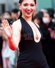 Breathtaking Actress Tamannaah Bhatia in a Black Deep V Neck Halter Gown Photos 03