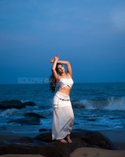 Breathtaking Actress Yashika Aannand in a White Strapless Tube Top Sheer Maxi Skirt Photos 01