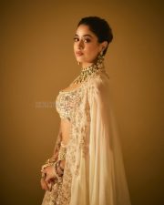 Breathtaking Janhvi Kapoor in an Ivory Anamika Khanna Lehenga with Emerald Jewelry Pictures 03