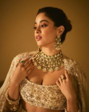 Breathtaking Janhvi Kapoor in an Ivory Anamika Khanna Lehenga with Emerald Jewelry Pictures 07