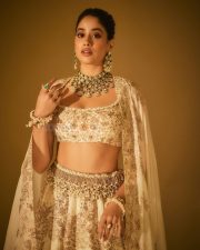Breathtaking Janhvi Kapoor in an Ivory Anamika Khanna Lehenga with Emerald Jewelry Pictures 08
