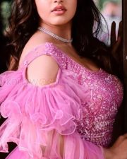 Busty Malavika Menon in a Pink Embroidered Gown Pictures 01