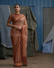 Captivating Actress Keerthy Suresh in a Peach Embroidered Saree Photos 02
