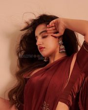Captivating Actress Malavika Menon in a Maroon Crop Top and White Skirt Photos 01