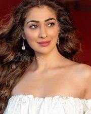 Captivating Actress Raai Laxmi in a White Off Shoulder Ruched Crop Top and Skirt Photos 02