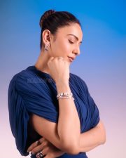 Captivating Actress Rakul Preet Singh in a Blue Draped Dress Photos 01