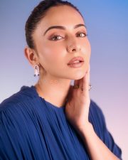 Captivating Actress Rakul Preet Singh in a Blue Draped Dress Photos 02