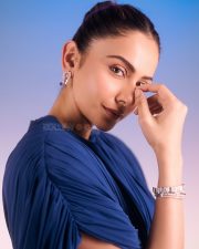Captivating Actress Rakul Preet Singh in a Blue Draped Dress Photos 03