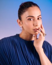 Captivating Actress Rakul Preet Singh in a Blue Draped Dress Photos 04
