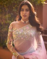 Captivating Janhvi Kapoor in a Dreamy Pink Cassata Colored Saree with a Sheer Long Sleeved Blouse Pictures 01