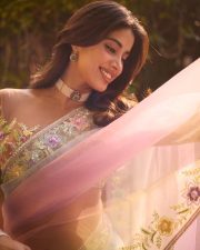 Captivating Janhvi Kapoor in a Dreamy Pink Cassata Colored Saree with a Sheer Long Sleeved Blouse Pictures 02