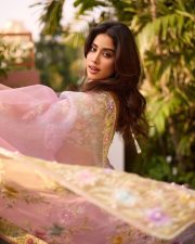 Captivating Janhvi Kapoor in a Dreamy Pink Cassata Colored Saree with a Sheer Long Sleeved Blouse Pictures 03
