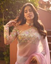 Captivating Janhvi Kapoor in a Dreamy Pink Cassata Colored Saree with a Sheer Long Sleeved Blouse Pictures 04