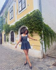 Carefree Actress Pooja Hegde in a Denim Corset Mini Dress Photos 02