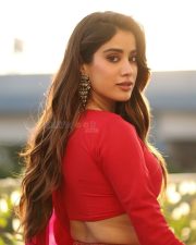 Charming Janhvi Kapoor in a Vintage Red Saree with a Long Sleeve Blouse Photos 02