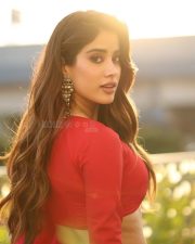 Charming Janhvi Kapoor in a Vintage Red Saree with a Long Sleeve Blouse Photos 04