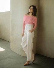 Charming Raashi Khanna in a Pink Knitted Off Shoulder Sweatshirt with a White Formal Pants Photos 05 Charming Raashi Khanna in a Pink Knitted Off Shoulder Sweatshirt with a White Formal Pants Photos 05