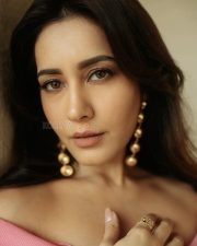 Charming Raashi Khanna in a Pink Knitted Off Shoulder Sweatshirt with a White Formal Pants Photos 06