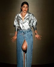 Charming Regina Cassandra in a Silver Shirt and Blue Midi Photos 05 Charming Regina Cassandra in a Silver Shirt and Blue Midi Photos 05