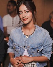Chic Actress Ananya Panday in a Blue Quilted Denim Jacket Photos 03