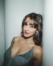 Chic Actress Ananya Panday in a Grey Linen Midi Dress Photos 02