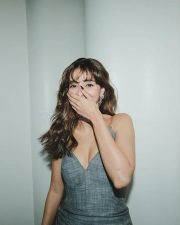 Chic Actress Ananya Panday in a Grey Linen Midi Dress Photos 05
