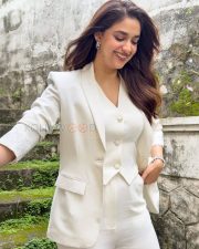 Chic Actress Keerthy Suresh in a White Pantsuit Photos 02