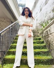 Chic Actress Keerthy Suresh in a White Pantsuit Photos 03