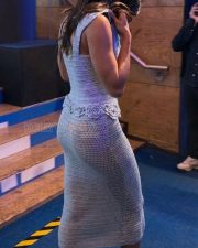 Chic Actress Pooja Hegde in a Grey Blue Crochet Midi Dress Photos 03