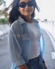Chic Actress Rashmika Mandanna in a White Tee and Blue Open Shirt and Jeans Photos 02 Chic Actress Rashmika Mandanna in a White Tee and Blue Open Shirt and Jeans Photos 02