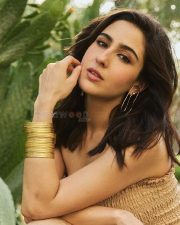 Chic Beauty Sara Ali Khan in a Strapless Beige Maxi Dress Pictures 01