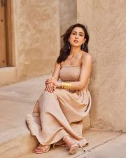 Chic Beauty Sara Ali Khan in a Strapless Beige Maxi Dress Pictures 05