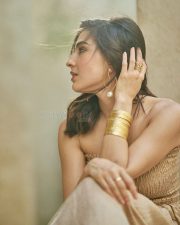 Chic Beauty Sara Ali Khan in a Strapless Beige Maxi Dress Pictures 06