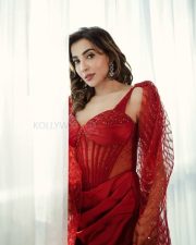 Classy Parvati Nair in a Red Netted Embroidered Sequin Blouse with a Matching Pant Set With Cape Photos 02