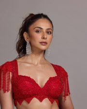 Classy Rakul Preet Singh in a Red Lehenga at Dubai Fashion Week Photos 01