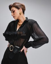 Cocktail 2 Actress Kriti Sanon in a Black Sheer Belted Blouse Photos 01