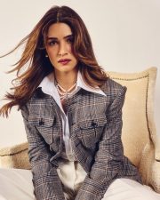 Cocktail 2 Actress Kriti Sanon in a Grey Plaid Cropped Jacket And White Shirt Photos 03