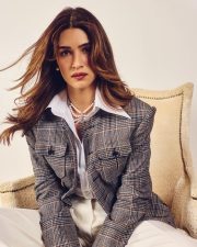 Cocktail 2 Actress Kriti Sanon in a Grey Plaid Cropped Jacket And White Shirt Photos 03