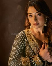 Cocktail 2 Actress Rashmika Mandanna in a Black and Gold Anarkali Suit Photos 05