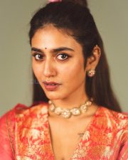 Cousins and Kalyanams Actress Priya Prakash Varrier in a Short Coral Red Chanderi Silk Brocade Kurti with a Matching Flared Sharara and Sheer Red Tissue Dupatta Pictures 03 Cousins and Kalyanams Actress Priya Prakash Varrier in a Short Coral Red Chanderi Silk Brocade Kurti with a Matching Flared Sharara and Sheer Red Tissue Dupatta Pictures 03