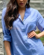 Cute Kajal Aggarwal in a Blue Long Shirt Photos 03