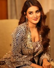 Cute Nidhhi Agerwal in a Mirror Covered Two Piece Dress with a Matching Jacket Photos 02